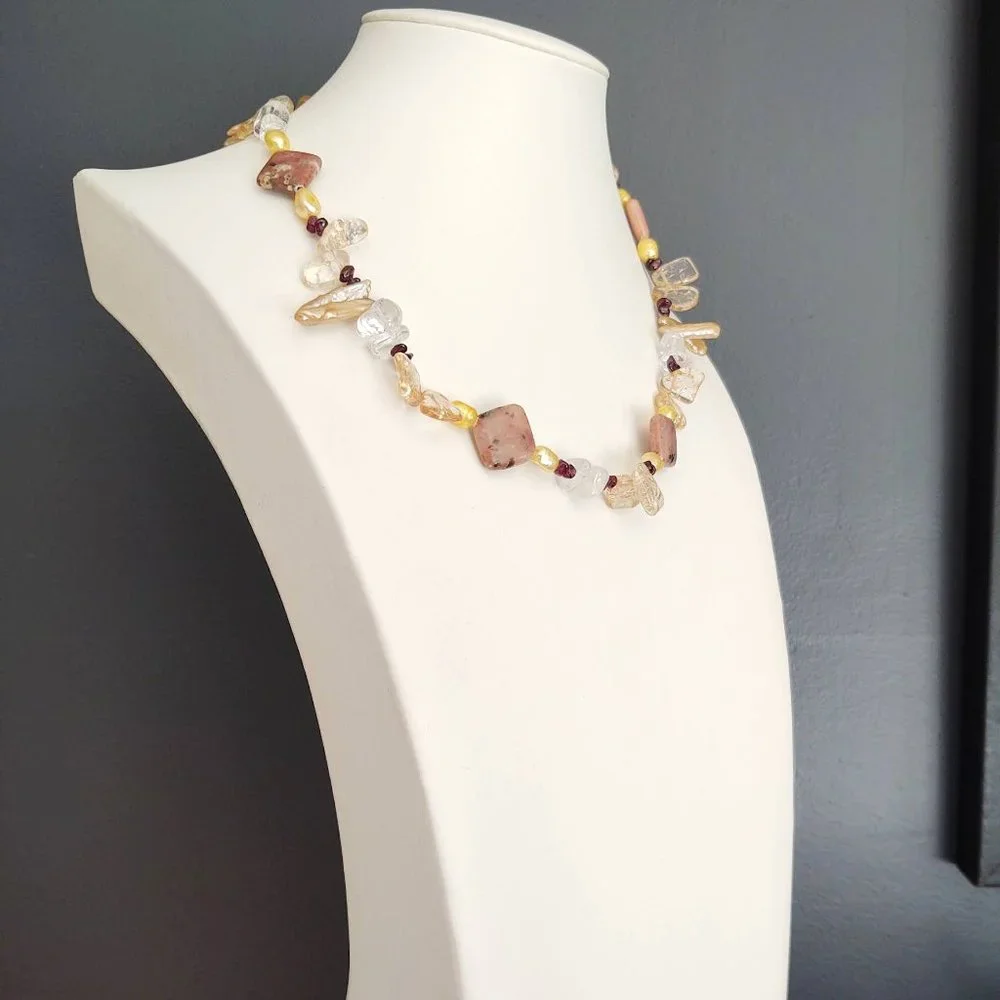 Stone, glass and shell necklace